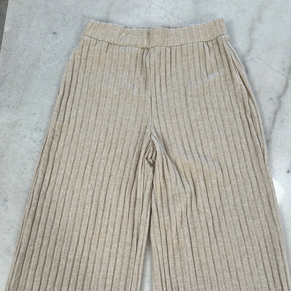 Beige Ribbed Wide-Leg Pants - Picture 2 of 5